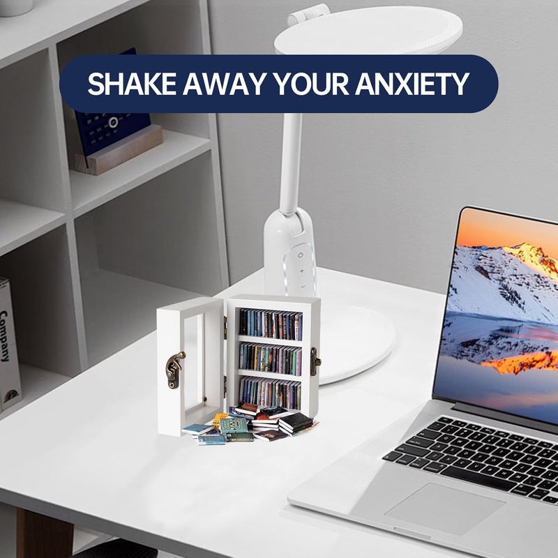 TABTAG Anxiety Bookshelf Mini Book Micro Display Stand a Miniature Library Equipped with 60 Mini - Books is an Ideal Decorative Gift for Book Enthusiasts (White) - Image 5